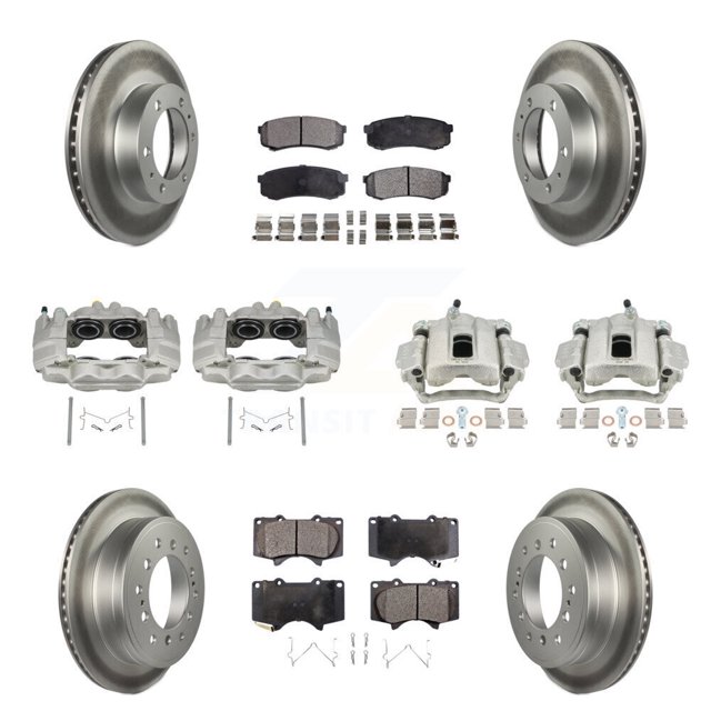 Transit Auto Front Rear Disc Brake Caliper Coated Rotors and Ceramic Pads Kit (10Pc) for Car 2010-2014 Toyota FJ Cruiser with Casting # 13WG KCG-100810T