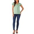 thumbnail image 2 of INSPIRE CHIC Women's Pleated V Neck Tops Flutter Sleeve Summer Casual Shirts Light Green S, 2 of 4