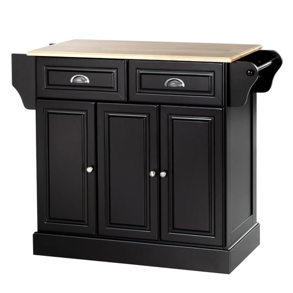 KWUXIN Black Triple-Cabinet Kitchen Island on Wheels with Drawers & Rolling Utility Cart