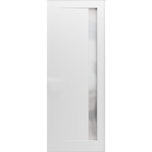 Slab Barn Door Panel 24 x 80 inches | Planum 0660 Painted White with Frosted Glass | Sturdy Finished Interior Doors | Pocket Closet Sliding