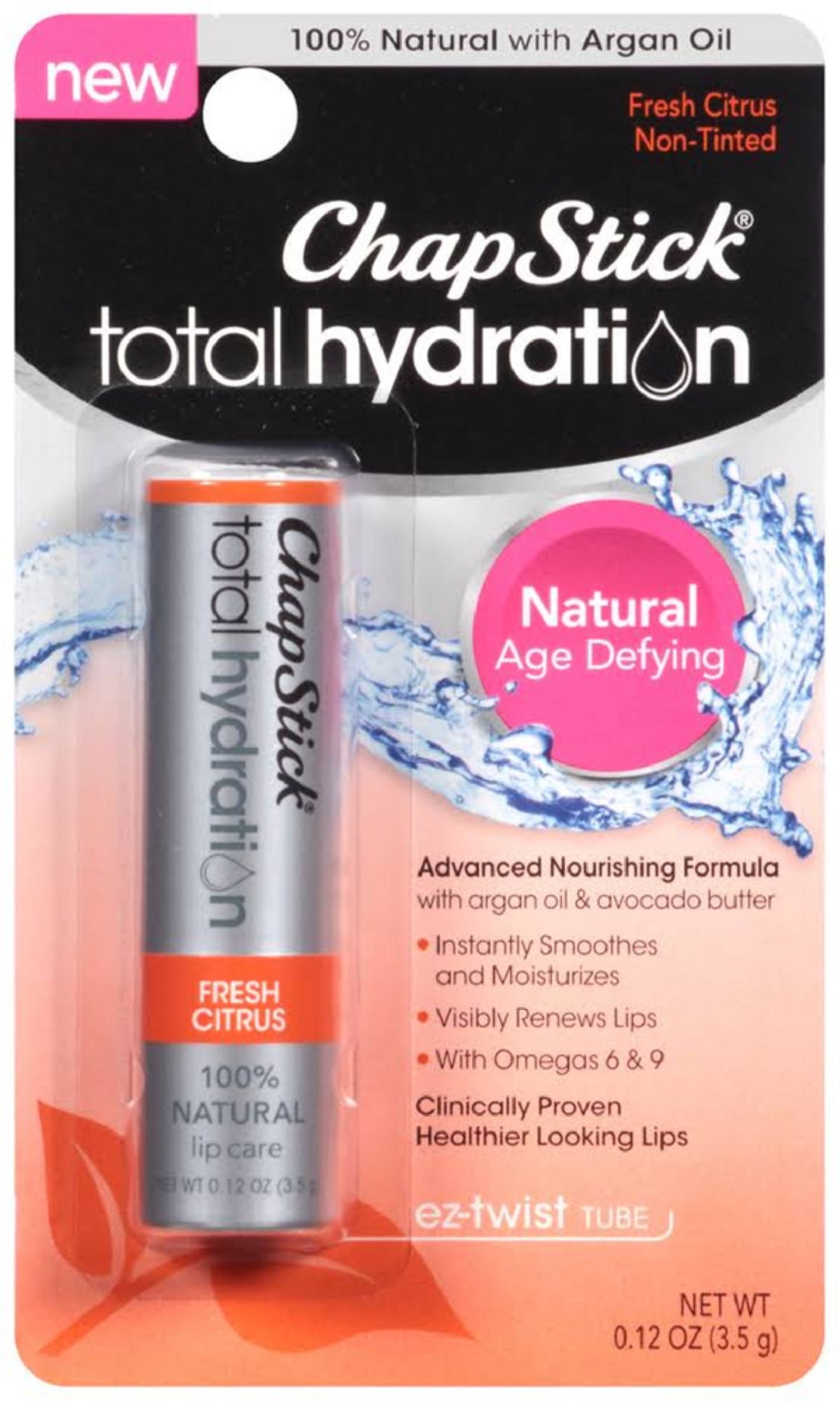 ChapStick Total Hydration Lip Care Balm, Fresh Citrus 0.12 oz (Pack of