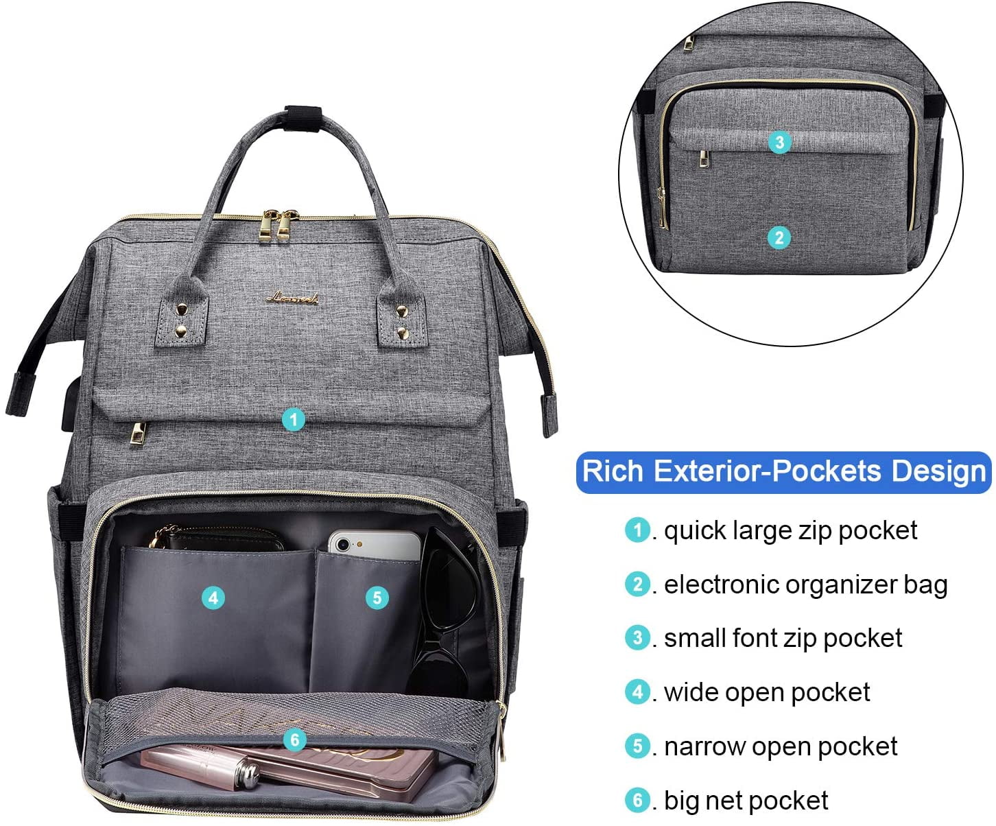 YOUI-GIFTS Nurse Backpack Laptop Backpack for Women with Stethoscope Case & USB Charging Port Anti Theft Travel Backpacks Bookbags Doctor Bag Fits 15.6 Inch Laptop and Notebook, Black