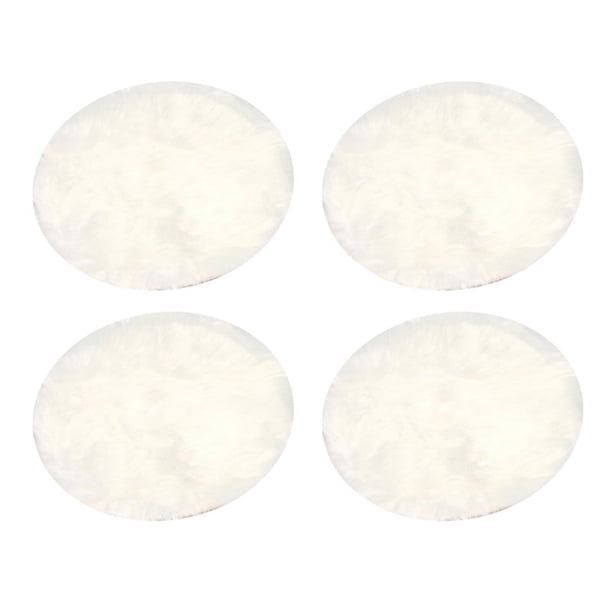 4X Alfombra de Lana de Piel Sintetica de Oveja Alfombra 30 x 30 cm Estera Alfombra de Cojin Silla Decorativo Pelo Largo Suave Mullido (Redondo Blanco)
