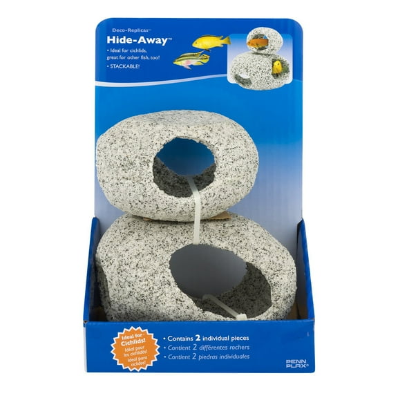 Penn-Plax Deco-Replicas Granite Aquarium Plant Decoration Rock & Hideaway, Small 2 Piece Set