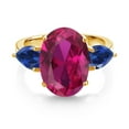 thumbnail image 2 of Gem Stone King 18K Yellow Gold Plated Silver Red Created Ruby and Blue Created Sapphire Ring for Women (5.00 Cttw, 14X10MM Oval and 7X5MM Pear Shape, Gemstone July Birthstone, Size 9), 2 of 3