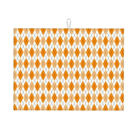 

Zeuib Orange argyle Print Dish Drainer Kitchen Counter Kitchen Drying Mat Heat Resistant Drainer Mats Easy to Clean Dish Rack Pad
