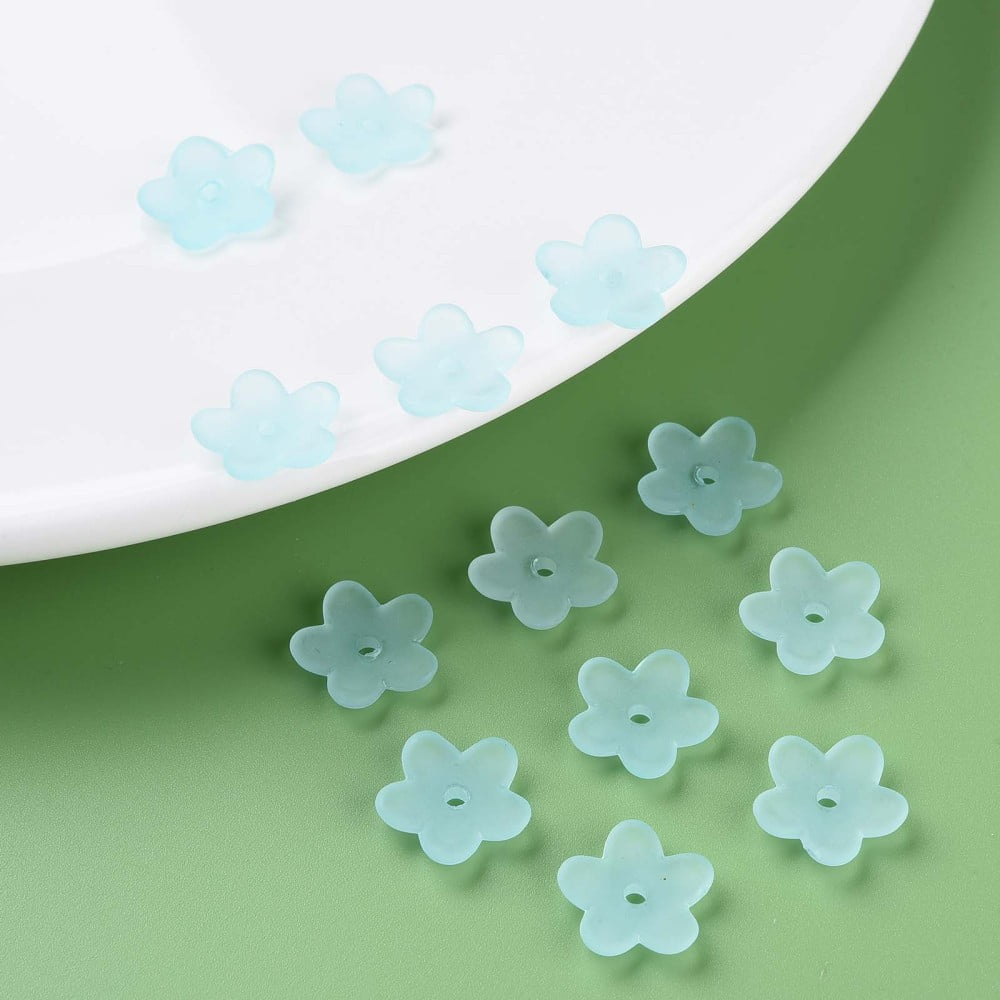 500g Transparent Acrylic Beads Frosted Flower Cyan 12.5x13x2.5mm Hole: 1.8mm about 2439pcs/500g
