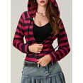 thumbnail image 3 of Elippeo Women Striped Zip Up Hoodie Contrast Color Raglan Long Sleeve Fall Sweatshirt Jacket, 3 of 9