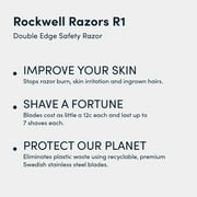 Rockwell Razors R1 Double Edge Safety Razor for Men with 5 Razor Blades, White Chrome