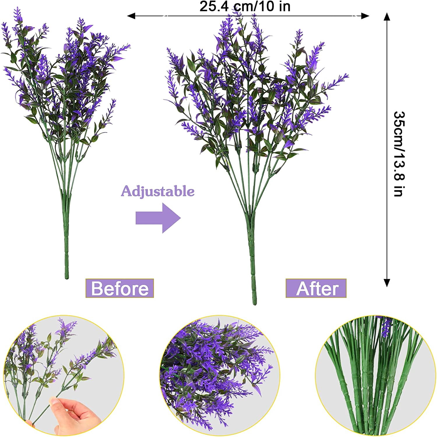 30 Bundles Artificial Lavender Flowers Outdoor UV Resistant Plastic Artificial Plants Fake Shrubs Flowers Greenery Bushes for Outside Indoor Garden Home Porch Box Decor Purple