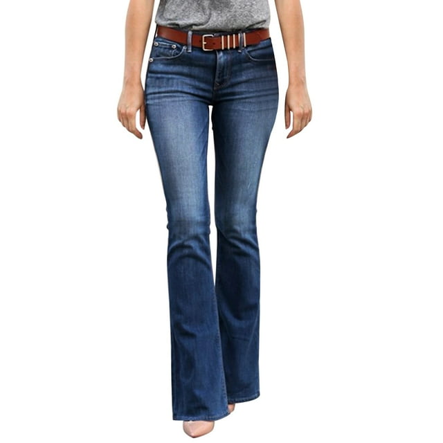 Aayomet Jeans Taille Haute par Aayomet Femme Décontracté Uni Bleu Foncé, L