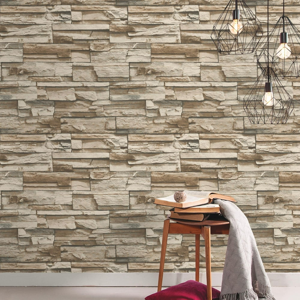 RoomMates Brown Stacked Stone Peel and Stick Wallpaper - Walmart.com