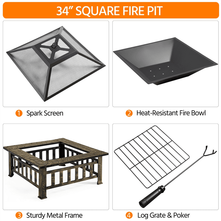 Topeakmart 32'' Outdoor Metal Fire Pit Square Garden Stove Brazier for Barbecue, Heating, Cooling Drinks w/Cover & Poker Black Topeakmart 32'' Outdoor Metal Fire Pit Square Garden Stove Brazier for Barbecue, Heating, Cooling Drinks w/Cover & Poker Black