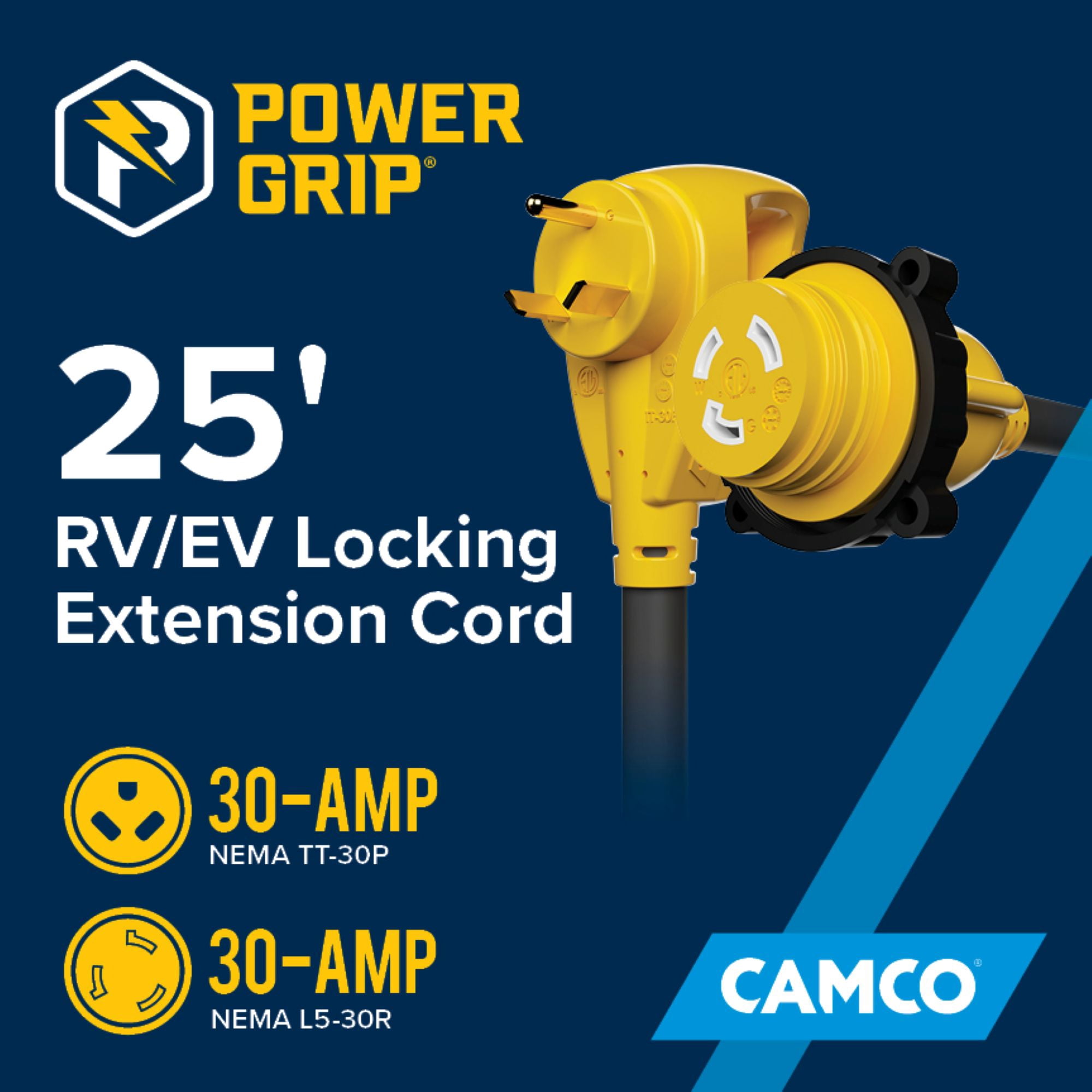 30-Amp RV Extension Cord/Level 1 EV Charger, 25' Length, 125V/3750W — 10AWG (55501)