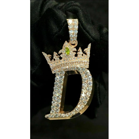 2 Ct Round Cut Simulated Diamond Initial D Letter Pendant 14k Yellow Gold Over