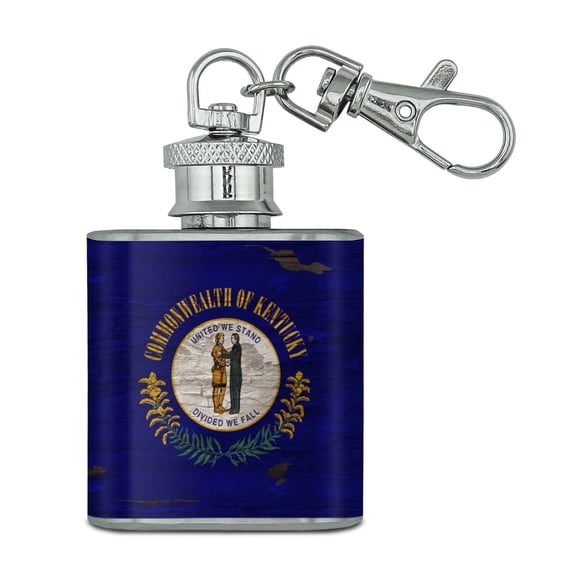 Rustic Kentucky State Flag Distressed USA Stainless Steel 1oz Mini Flask Key Chain