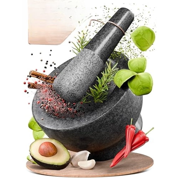 Mortar and Pestle Set - Black Polished Exterior - 1.5 Cup Capacity