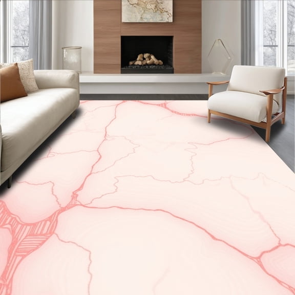 ODIKA 4'x6' Machine Washable Non-Slip Area Rug, Modern Marbled High Traffic Rug, Pink, 394339