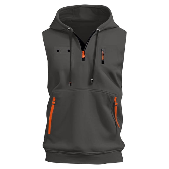 Evdexr Men's Workout Sleeveless Tank Tops Zip Up Solid Drawstring Sweatshirt Hooded Muscle Running T Shirts Big and Tall Bodybuilding 2025 Tanks with Pocket Dark Gray XL