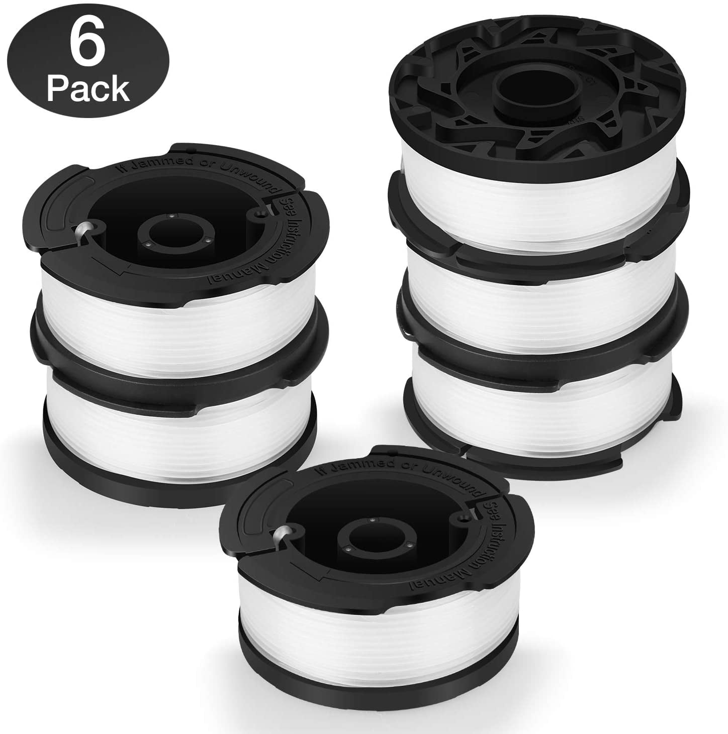 6 Packs Green Box Innovations Line String Trimmer Replacement Spool for Superior Design with Automatic Feed System 30ft and 0.065-inch Black+Decker AF-100
