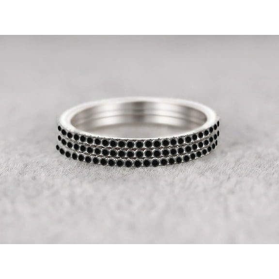 1.50 Carat 3 Stackable Ring set Classic Black Moissanite Diamond Wedding Ring Wedding Band 925 Sterling Silver With 18k White Gold Plating