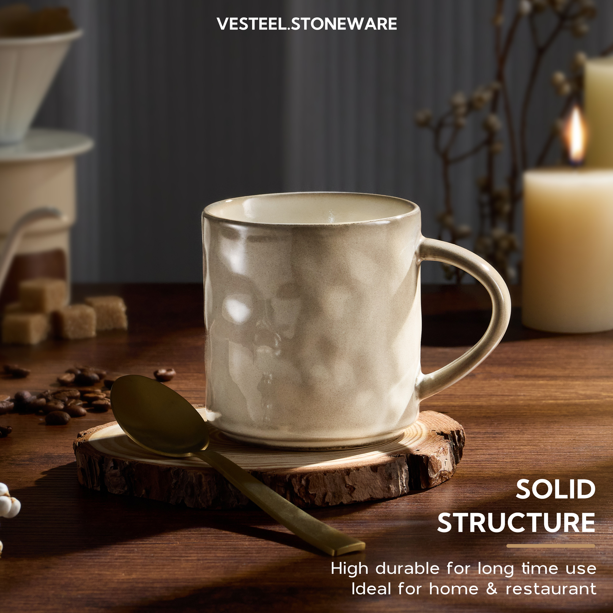 Vesteel Ceramic Coffee Mug Set of 4, Khaki photo 4