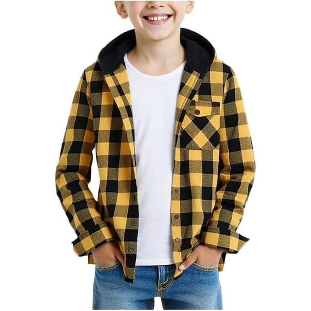 JTieacloth Chemise à Capuche à Carreaux pour Enfants Veste à Manches Longues Unisexe Décontractée pour Garçons et Filles Haut Confortable Automne Hiver Garçons Hauts Mignons Tailles 13-14 Ans