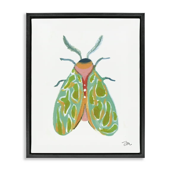 Stupell Industries Green Pattern Moth Insects Painting Black Floater Framed Canvas Art Print Wall Art, 17 x 21