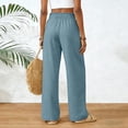 thumbnail image 5 of larppty Women Linen Pants Summer Wide Leg Pants Boho Elastic Waist Pant Flowy Beach Pant with Pockets（Blue， S）, 5 of 8