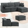 thumbnail image 6 of ACMEASE 84” Chenille 3 Seats Sofa W/Movable Ottoman, Modern Fabric L-Shaped Couch with Soft Backrest, Upholstered Sectional Sofa with Armrest Pillows for Living Room, Office, Gray, 6 of 6