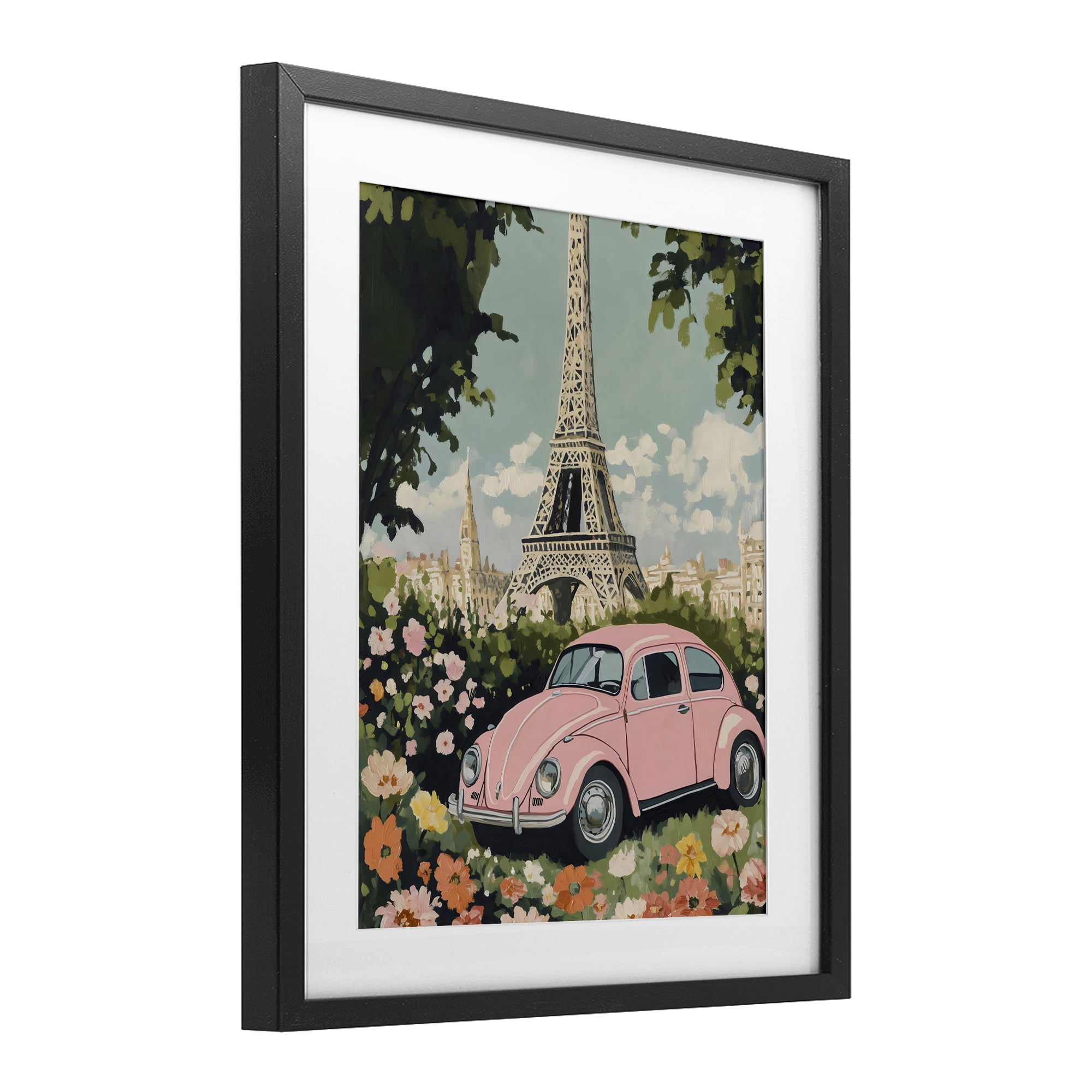 Stupell Industries Paris Pink Car in Bloom Black Framed Print Under Glass, design by The Prints Vibe