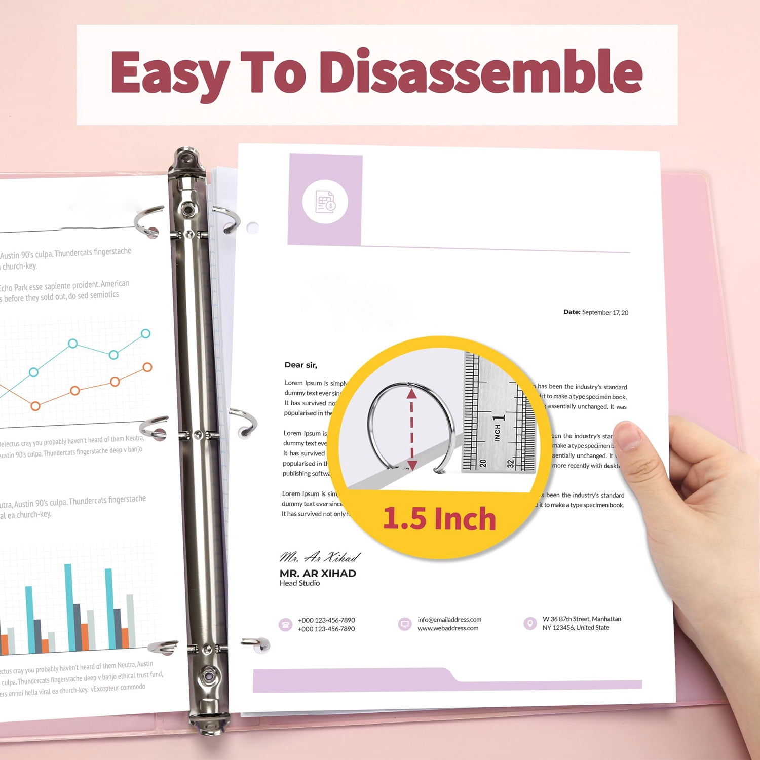 Pink Binder 1.5 inch Binders Holds 325 Sheets Capacity,Paper Organizer with Pockets Notebook Binders for Home Office,4 Pack