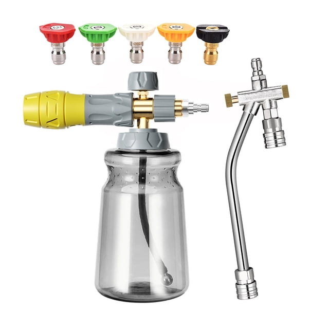 Rociador de espuma para lavadora a presión, botella pulverizadora de espuma para SUV con conector rápido de 1/4" Con 5 boquillas