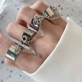 thumbnail image 3 of Gothic Punk Chain Finger Rings Set for Women Men 16Pcs Stackable Vintage Silver Knuckle Statement Rings Happy Cross Butterfly Ring Halloween Jewelry, 3 of 9