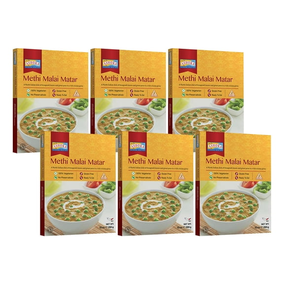 Ashoka All-Natural Meals 1932, Vegetarian Fenugreek Leaves & Green Peas, Kosher Certified, Ready to Eat Authentic Indian Meals, Methi Malai Matar, On the Go Meals, No Preservatives, Pack of 6