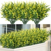 10 Bundles Artificial Plants with 7 Flexible Stems Fake Shrubs Greenery Bushes Outdoor UV Resistant No Fade Faux Plastic Plants (Yellow)