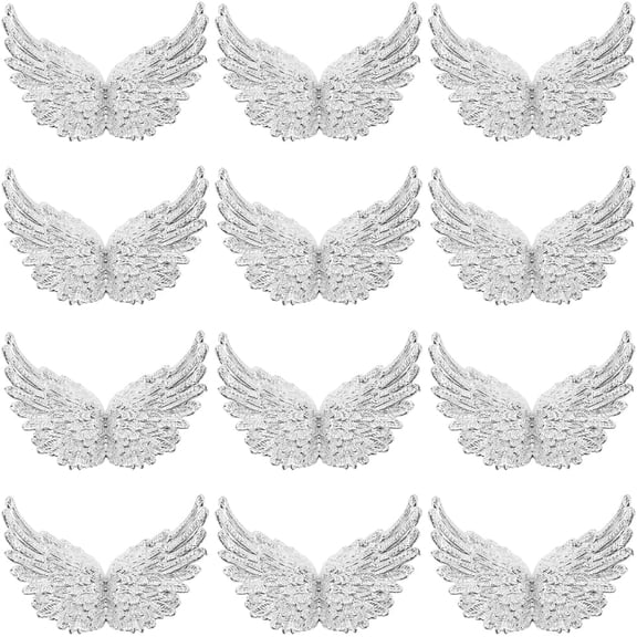 12Pcs 4 Inch 3D Christmas Glitter Angel Wings Ornaments Silver Plastic Guardian Fairy Xmas Tree Hanging Decorations Wing Patches