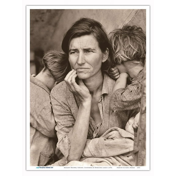 Migrant Mother Nipomo California - Black and White Historic Photograph by Dorothea Lange c.1936 - Master Art Print (Unframed) 9in x 12in