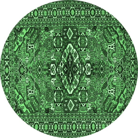 Ahgly Company Indoor Round Persian Emerald Green Traditional Area Rugs, 5' Round