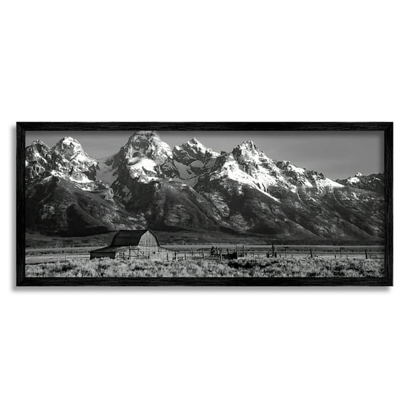 Stupell Industries Rural Mountain Farm Landscape Photography Black Framed Art Print Wall Art, 24 x 10