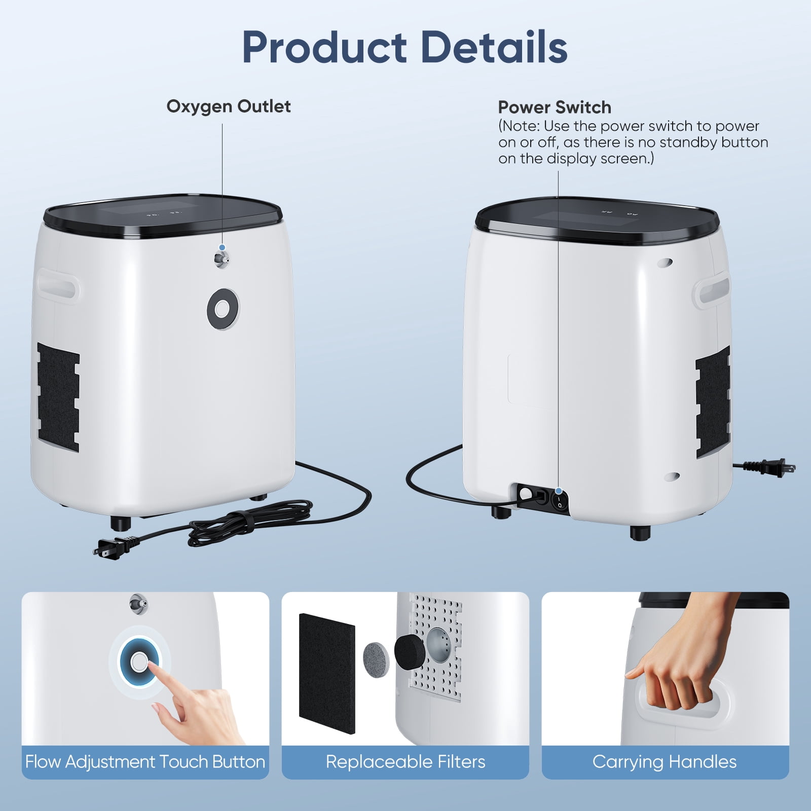 Diosmio 1-7LOxygen&generator Tube &filters W/Accessories-(STABLE) Quiet(All-Age) Concentrator de oxigeno for Home use,White U83