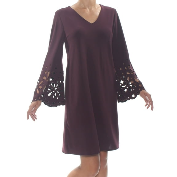 ALFANI $99 Womens New 1665 Purple Laser Cut Bell Sleeve A-Line Dress 6P Petites