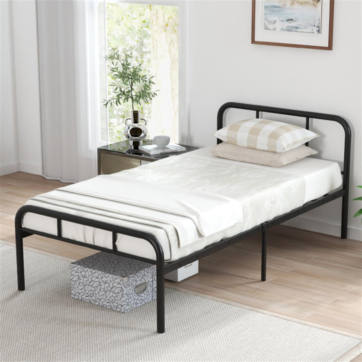 Demi Bonn Modern Metal Bed Frame with Curved Headboard and Footboard, Metal Platform Bed Frame, Under Bed Storage, Strong Metal Slats Support, Black