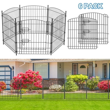 6 Panels Decorative Garden Fence Fencing, 24 in(H) X 12 ft(L) No Dig Dog Fences for Yard Outdoor - Portable Metal Wire Panel Border Animal Barrier for Patio Stakes Defense
