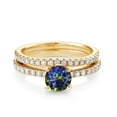 thumbnail image 2 of Gem Stone King 18K Yellow Gold Plated Silver Blue Mystic Topaz and White Moissanite Wedding Engagement Band Bridal Set Ring for Women (1.49 Cttw, Gemstone, Available in Size 5, 6, 7, 8, 9), 2 of 5