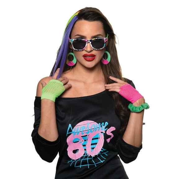 UNDERWRAPS 80s Neon Costume Accessories - Womens Decade Halloween Costume, Party Accessories for 80s Costume, Rocker Accessory Kit for Halloween Costume