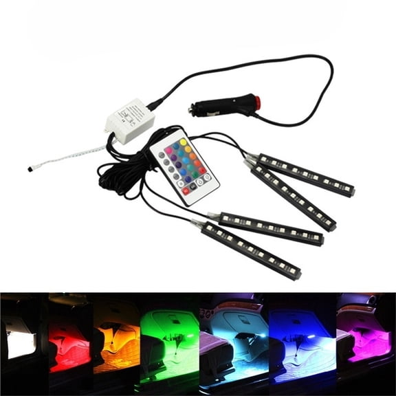 JJYY 1Set Multi-Color Car Interior Atmosphere Neon Light Strips - 9 LED Wireless Lamps with IR Remote Control, Customizable Mood Lighting for Vehicle Decoration