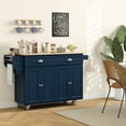 thumbnail image 4 of CoSoTower Îlot de Cuisine avec Rangement, Îlot de Cuisine Roulant avec Rallonge Rabattable, Dessus en Bois de Caoutchouc et Tablettes Ajustables, Bleu Marine, 4 of 5