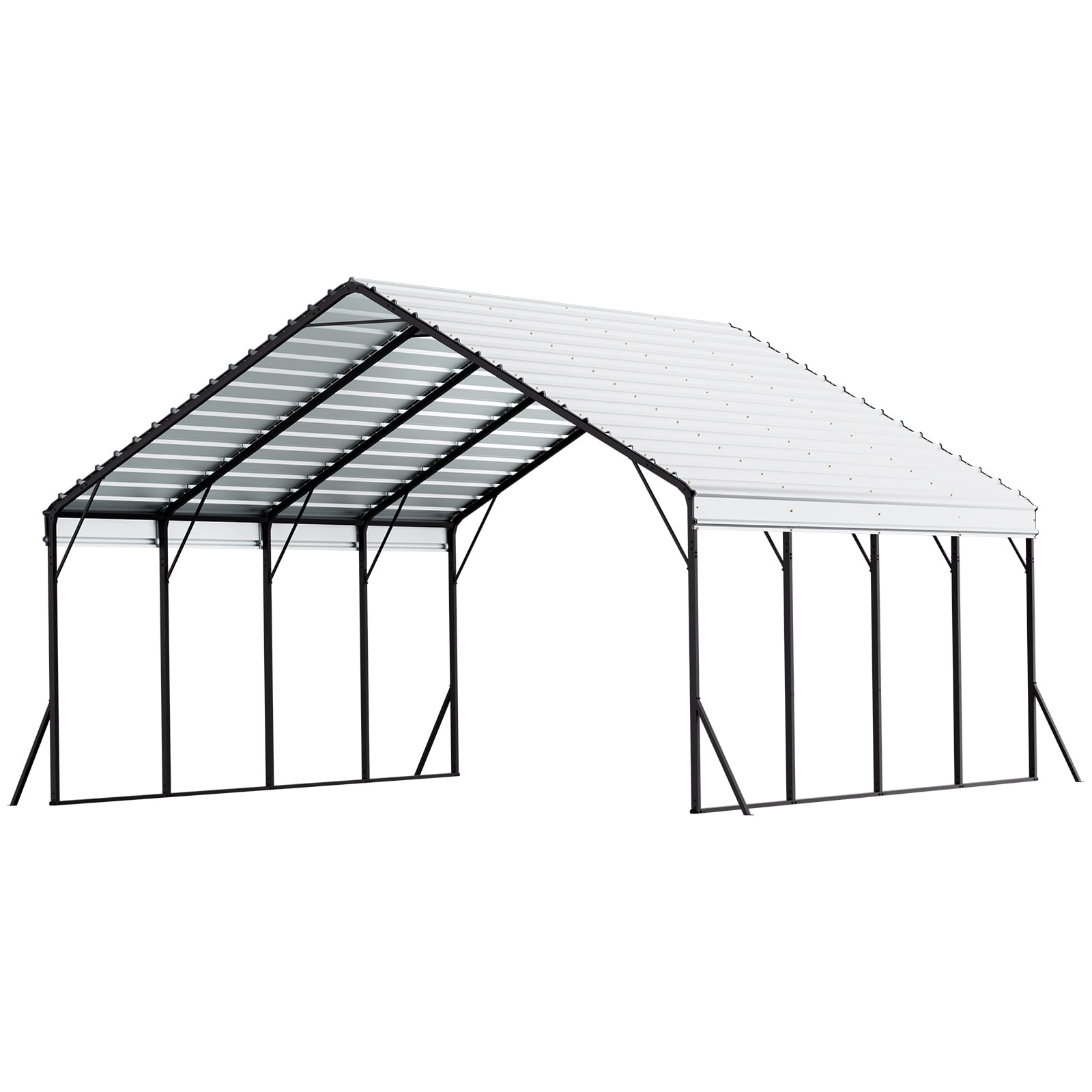 KFFKFF Durable 20 x 20 ft Metal Carport with Sturdy Frame and Roof, Outdoor Shelter with Detachable Sidewalls for Vehicles, Boats, Trucks, and Equipment