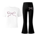 thumbnail image 4 of Girls Casual Outfit With Bow Print Flared Pants Two Piece Sets Clothes, 4 of 4